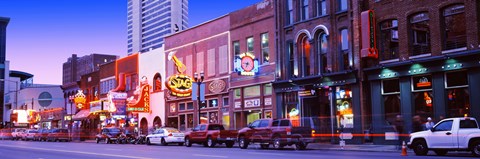 Framed Street scene at dusk, Nashville, Tennessee, USA Print