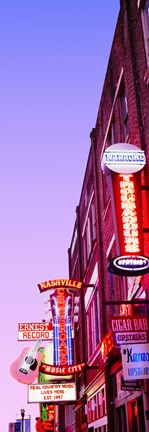 Framed Neon signs at dusk, Nashville, Tennessee, USA Print