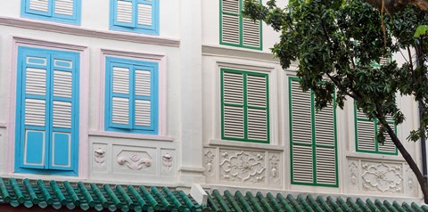 Framed Restored Building with Blue Door in Chinatown, Singapore Print