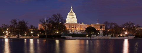 Framed Government building lit up at dusk, Capitol Building, National Mall, Washington DC, USA Print