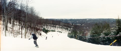 Framed People skiing and snowboarding on Hunter Mountain, Catskill Mountains, Hunter, Greene County, New York State, USA Print