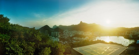 Framed Helipad at the top of Sugarloaf Mountain at sunset, Rio de Janeiro, Brazil Print