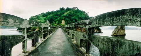 Framed Stone bridge leading to a small island, Niteroi, Rio de Janeiro, Brazil Print