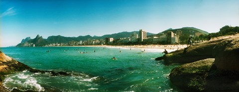 Framed Tourists on the beach, Ipanema Beach, Rio de Janeiro, Brazil Print