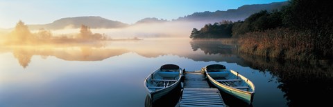 Framed Rowboats at the lakeside, English Lake District, Grasmere, Cumbria, England Print