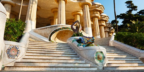 Framed Steps at Park Guell, Barcelona, Catalonia, Spain Print