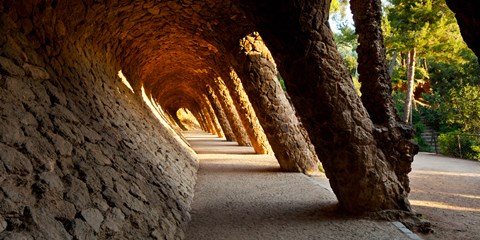 Framed Corridor in a park, Park Guell, Barcelona, Catalonia, Spain Print