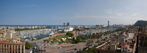 Framed High angle view of a harbor, Port Vell, Barcelona, Catalonia, Spain Print