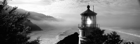 Framed Heceta Head Lighthouse in Black and White, Oregon Print