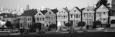 Framed Black and white view of The Seven Sisters, Painted Ladies, Alamo Square, San Francisco, California Print