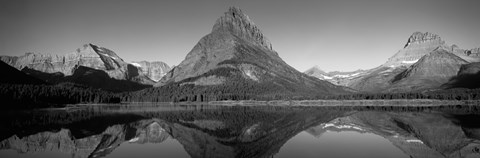 Framed Reflection of mountains in a lake, Swiftcurrent Lake, Many Glacier, US Glacier National Park, Montana, USA (Black &amp; White) Print