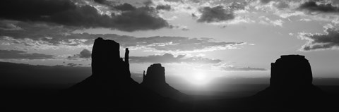 Framed Silhouette of buttes at sunset, Monument Valley, Utah (black and white) Print