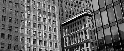 Framed Low angle view of office buildings, San Francisco, California Print