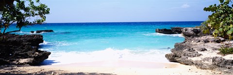 Framed Rock formations on the beach, Smith&#39;s Cove Beach, Smith&#39;s Cove, Georgetown, Grand Cayman, Cayman Islands Print