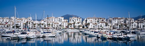 Framed Boats at a harbor, Puerto Banus, Costa Del Sol, Andalusia, Spain Print