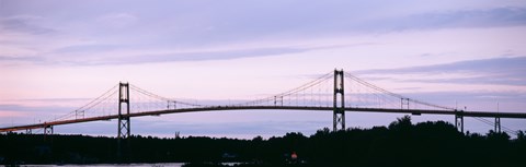 Framed Silhouette of a suspension bridge across a river, Thousand Islands Bridge, St. Lawrence River, New York State, USA Print