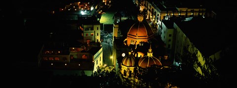 Framed High angle view of buildings lit up at night, Guanajuato, Mexico Print