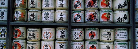 Framed Stack of jars on racks, Tsurugaoka Hachiman Shrine, Kamakura, Kanagawa Prefecture, Kanto Region, Japan Print