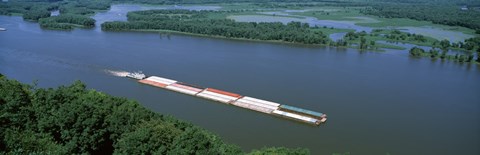 Framed Barge in a river, Mississippi River, Marquette, Prairie Du Chien, Wisconsin-Iowa, USA Print