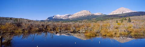 Framed Reflection of mountains in water, Milk River, US Glacier National Park, Montana, USA Print