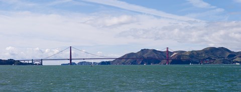 Framed Boats sailing near a suspension bridge, Golden Gate Bridge, San Francisco Bay, San Francisco, California, USA Print