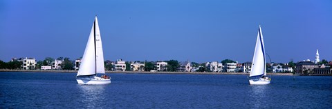 Framed Sailboats in the Atlantic ocean with mansions in the background, Intracoastal Waterway, Charleston, South Carolina, USA Print