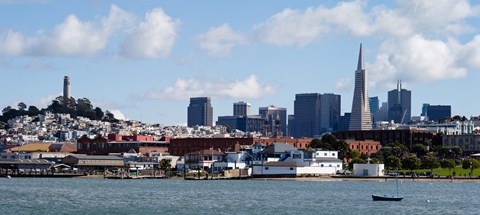 Framed Buildings at the waterfront, Transamerica Pyramid, Coit Tower, Fisherman&#39;s Wharf, San Francisco, California, USA Print