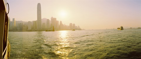 Framed Buildings at the waterfront, Victoria Harbour, Hong Kong, China Print
