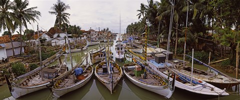 Framed Fishing boats in small village harbor, Madura Island, Indonesia Print