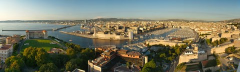 Framed High angle view of a city with port, Marseille, Bouches-du-Rhone, Provence-Alpes-Cote D&#39;Azur, France Print