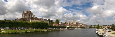 Framed Cathedral at the waterfront, Cathedrale Saint-Etienne D&#39;Auxerre, Auxerre, Burgundy, France Print