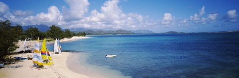 Framed High angle view of the beach, Kailua Beach, Oahu, Hawaii, USA Print
