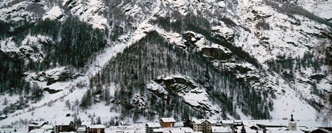 Framed Houses in a village in winter, Tasch, Valais Canton, Switzerland Print