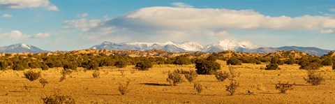 Framed High desert plains landscape with snowcapped Sangre de Cristo Mountains in the background, New Mexico Print