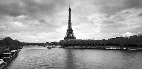 Framed Eiffel Tower from Pont De Bir-Hakeim, Paris, France (black and white) Print