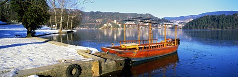 Framed Traditional boat at the Lake Bled, Upper Carniola, Slovenia Print