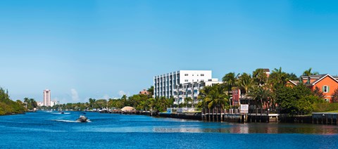 Framed Motorboats on Intracoastal Waterway looking towards Boca Raton, Florida, USA Print