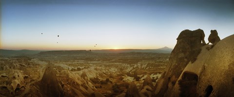 Framed Rock formations on a landscape at sunrise, Cappadocia, Central Anatolia Region, Turkey Print