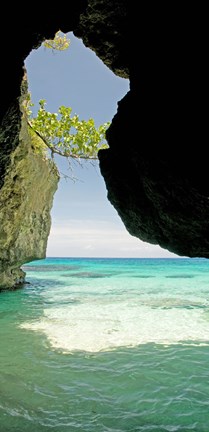 Framed Cliffside cave at Xtabi Hotel, Negril, Westmoreland, Jamaica Print