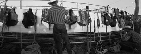 Framed Cowboy with tacks at rodeo, Pecos, Texas Print