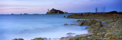 Framed Lighthouse at L&#39;ile Louet, Tahiti Bay, Carantec, Finistere, Brittany, France Print