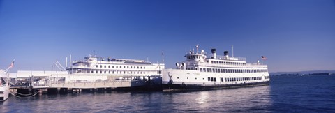 Framed Ferries at dock, San Francisco, California, USA Print