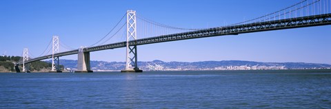 Framed Suspension bridge across the bay, Bay Bridge, San Francisco Bay, San Francisco, California, USA Print