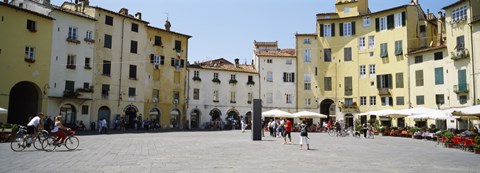 Framed Tourists at a town square, Piazza Dell&#39;Anfiteatro, Lucca, Tuscany, Italy Print