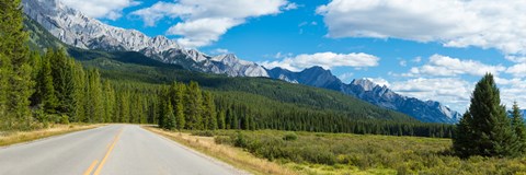 Framed Road passing through a forest, Bow Valley Parkway, Banff National Park, Alberta, Canada Print