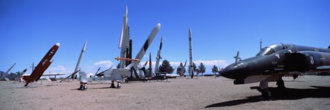 Framed Missile and military plane at a museum, White Sands Missile Range Museum, Alamogordo, New Mexico, USA Print