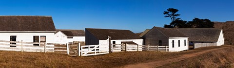 Framed Dairy buildings at Historic Pierce Point Ranch, Point Reyes National Seashore, Marin County, California, USA Print