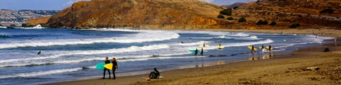 Framed Surfers on the beach, California, USA Print