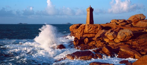 Framed Waves crashing at Ploumanac&#39;h Lighthouse, Pink Granite Coast, Perros-Guirec, Cotes-d&#39;Armor, Brittany, France Print