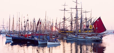 Framed Tall ship in Douarnenez harbor, Finistere, Brittany, France Print